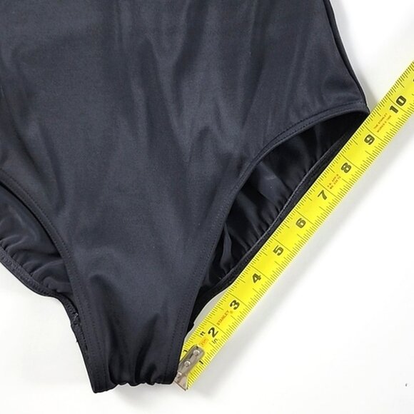 It Figures! Tummy Thinner One Piece Swimsuit Black Graphic Tee Empire Waist Sz 8 - Picture 12 of 13